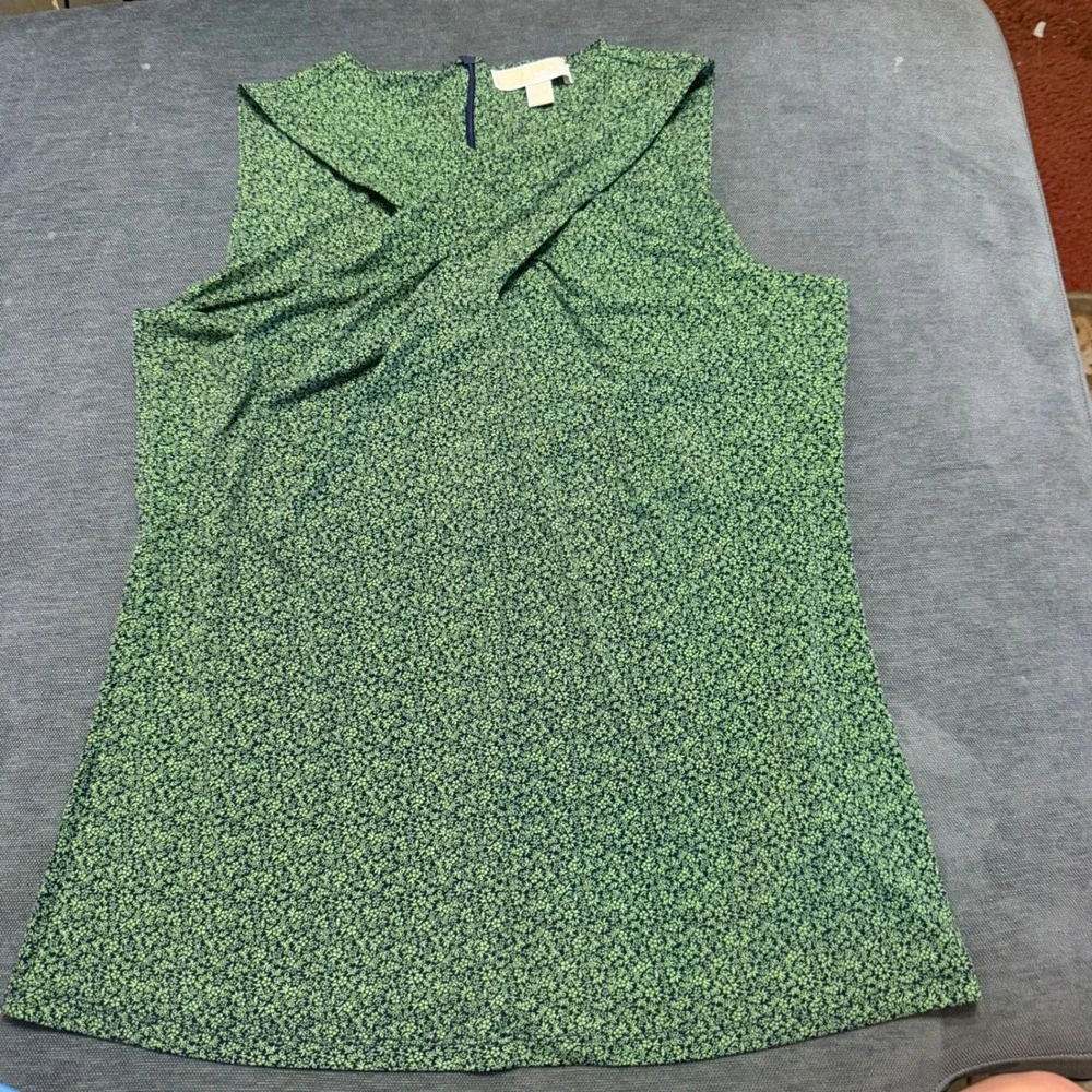 Michael‎ Kors Green Floral Twist Neck Sleeveless Blouse Top Large